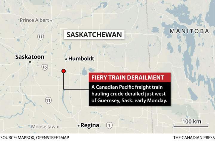 CP Rail train hauling crude oil derails east of Saskatoon