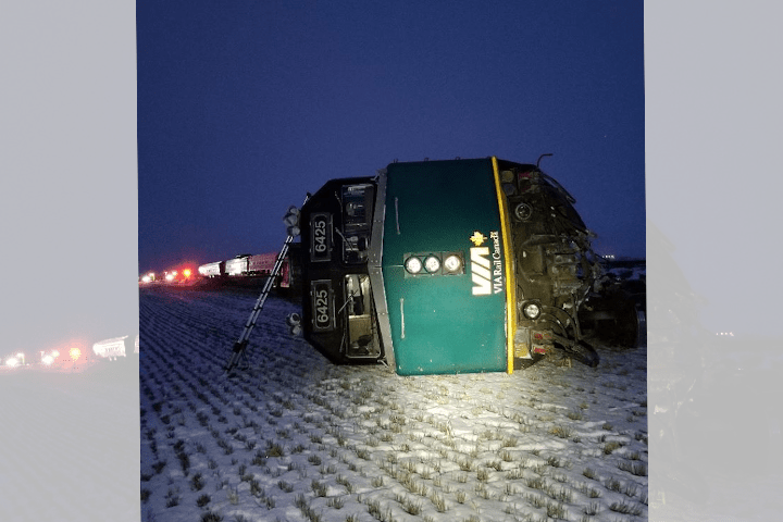 A Via Rail passenger train derailed near MacGregor, Man. Dec. 31, 2019.
