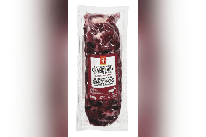 A picture of President's Choice Cranberry Goat's Milk Cheese that has been recalled over pieces of plastic in the product.