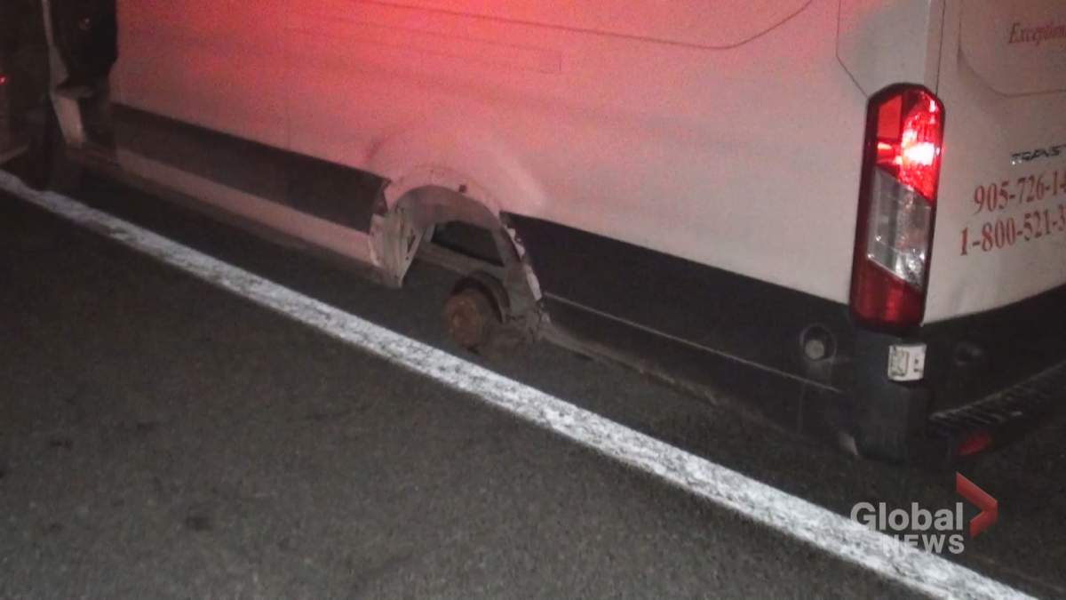 This commercial vehicle lost its rear wheel. The wheel was found in the eastbound lanes of Highway 401 in Port Hope.