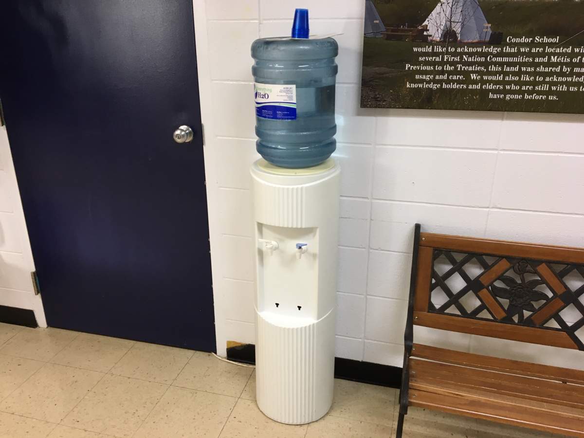 A water cooler sits in the hall of Condor School on December 18, 2019.