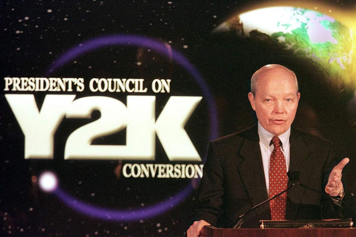 John Koskinen of the President’s Council on Y2K Conversion speaks with the media during a press conference in Washington, D.C. Feb. 29, 2000.