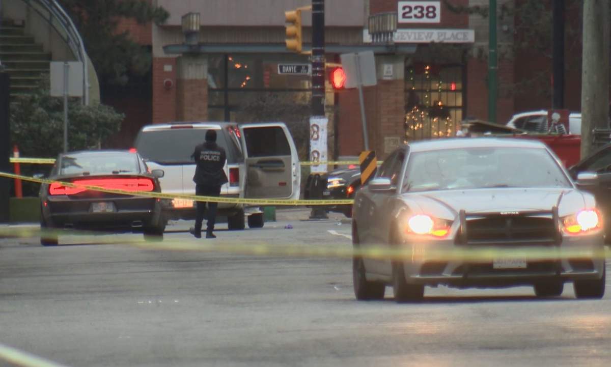 Vanouver police at the scene of a stabbing in Yaletown on Dec. 8, 2019.
