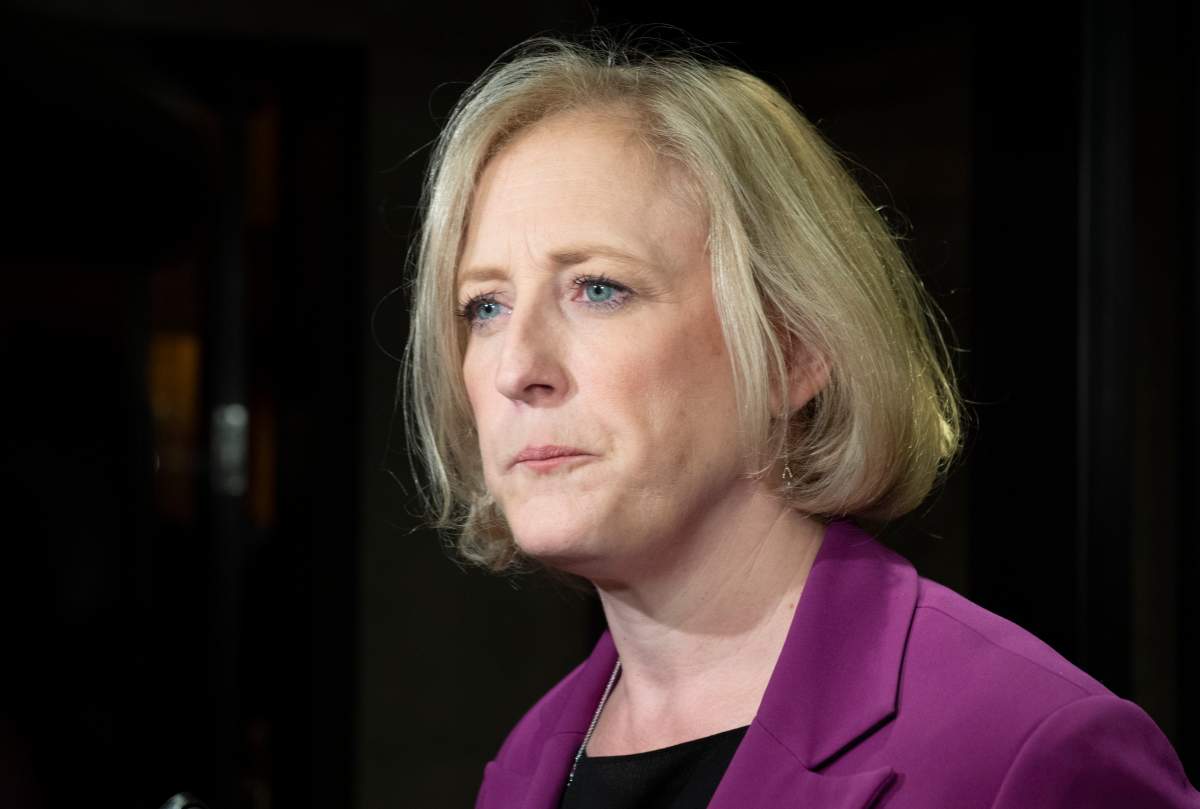 Former Conservative MP Lisa Raitt speaks with the media as she arrives for a Conservative caucus meeting on Parliament hill in Ottawa, Wednesday November 6, 2019.