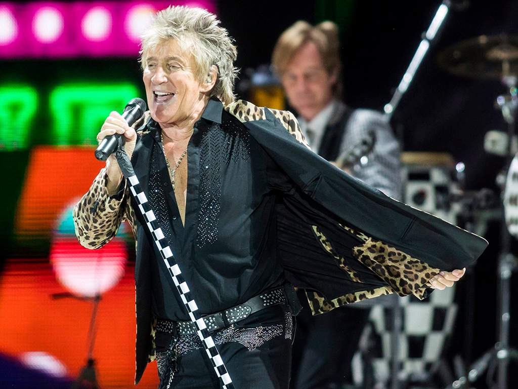 British singer Rod Stewart performs during his concert in Papp Laszlo Sports Arena in Budapest, Hungary on Jan. 29, 2018.