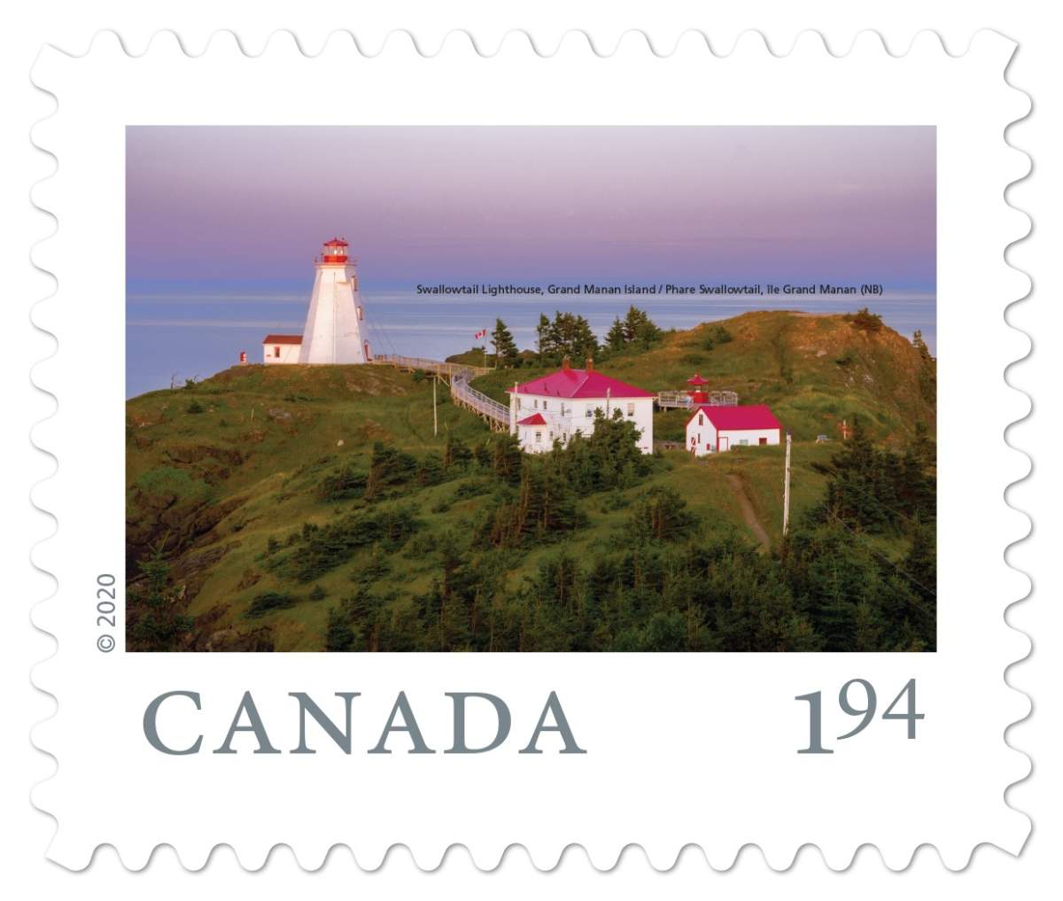 The Swallowtail Lighthouse on Grand Manan Island, N.B. is shown on a Canada Post stamp in this handout photo. Canada Post has released a set of nine stamps that feature stunning views from across Canada, and three of them feature scenes from the Maritimes. 
