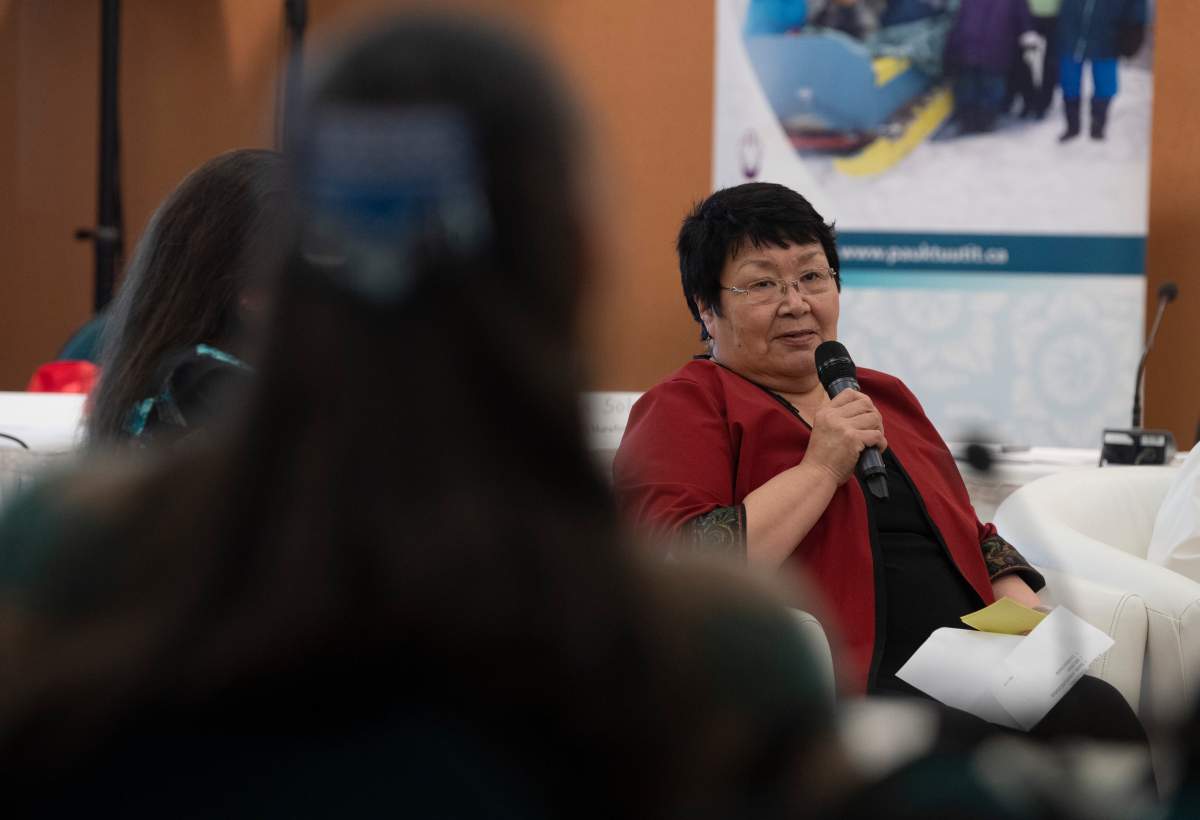 Rebecca Kudloo, President of the Pauktuutit Inuit Women of Canada, speaks during an Inuit panel in relation to Missing and Murdered Indigenous Women and Girls held Thursday, January 16, 2020 in Ottawa. 
