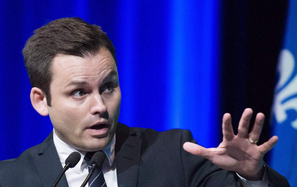 FILE -- Parti Quebecois leadership candidate Paul St-Pierre Plamondon speaks during a leadership debate in Montreal, Sunday, September 25, 2016.