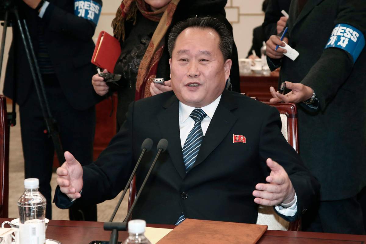 In this Jan. 9, 2018, file photo, head of North Korean delegation Ri Son Gwon speaks during a meeting with South Korea at the Panmunjom in the Demilitarized Zone in Paju, South Korea. 