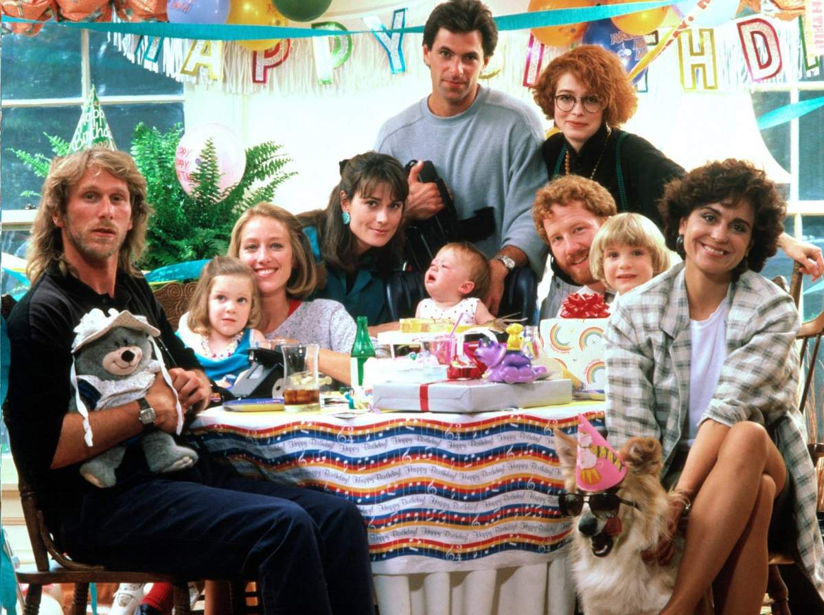 Thirtysomething cast: from left, Peter Horton, Rachel Nagler, Patricia Wettig, Mel Harris, Timothy Busfield, Jason Nagler, Polly Draper, Ken Olin, and Melanie Mayron, in a 1st season portrait in 1987.