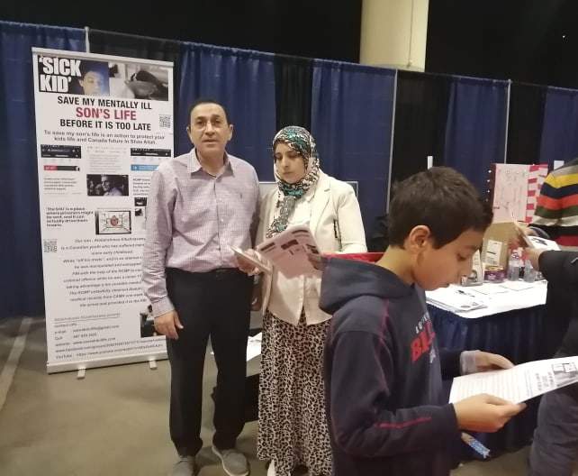 Osama El Bahnasawy and Khadiga Metwally advocating for their imprisoned son, Abdulrahman, at a conference in Toronto.