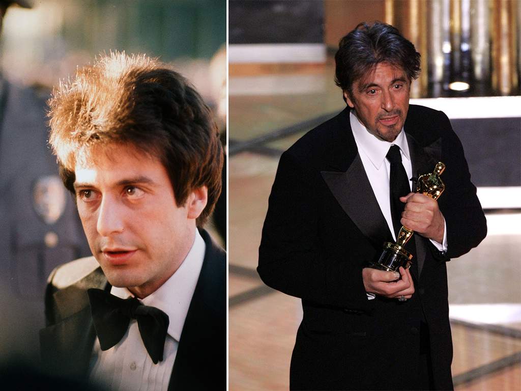 (L-R): Actor Al Pacino arrives to the 46th Academy Awards in April 1974 and the 77th Annual Academy Awards in February 2005 (Photo by Michael Montfort/Michael Ochs Archives/Getty Images)