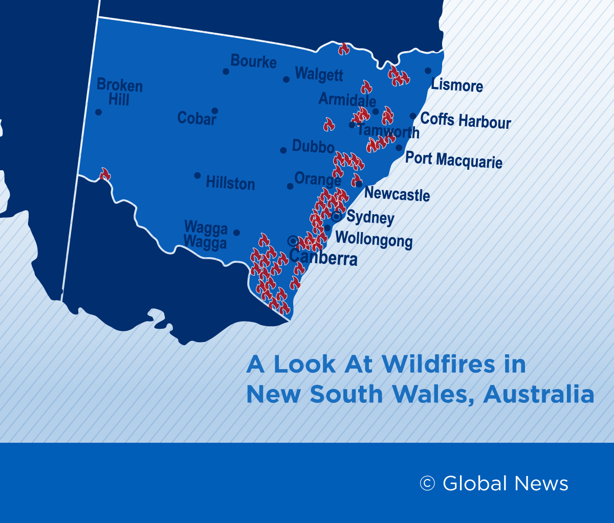 A look at wildfires on Thursday, tracked by MyFireWatch.