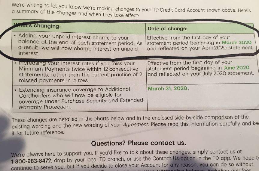 TD to start charging compound interest on all personal credit cards - image