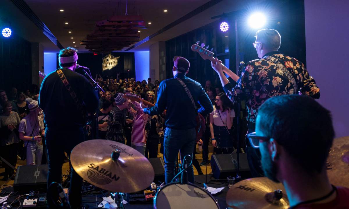 A band plays at Studio Bell during the 2019 Block Heater music festival.