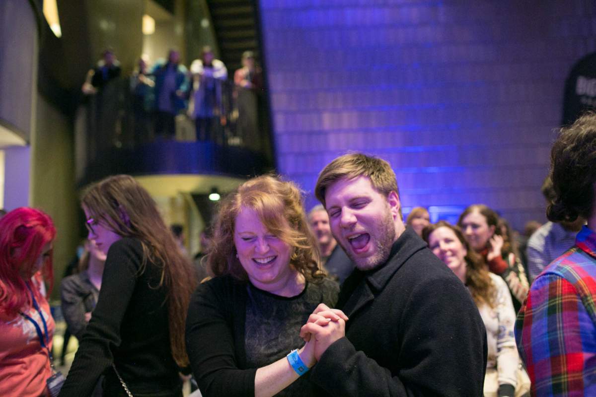 People dance during a show at Studio Bell during the 2019 Block Heater music festival.