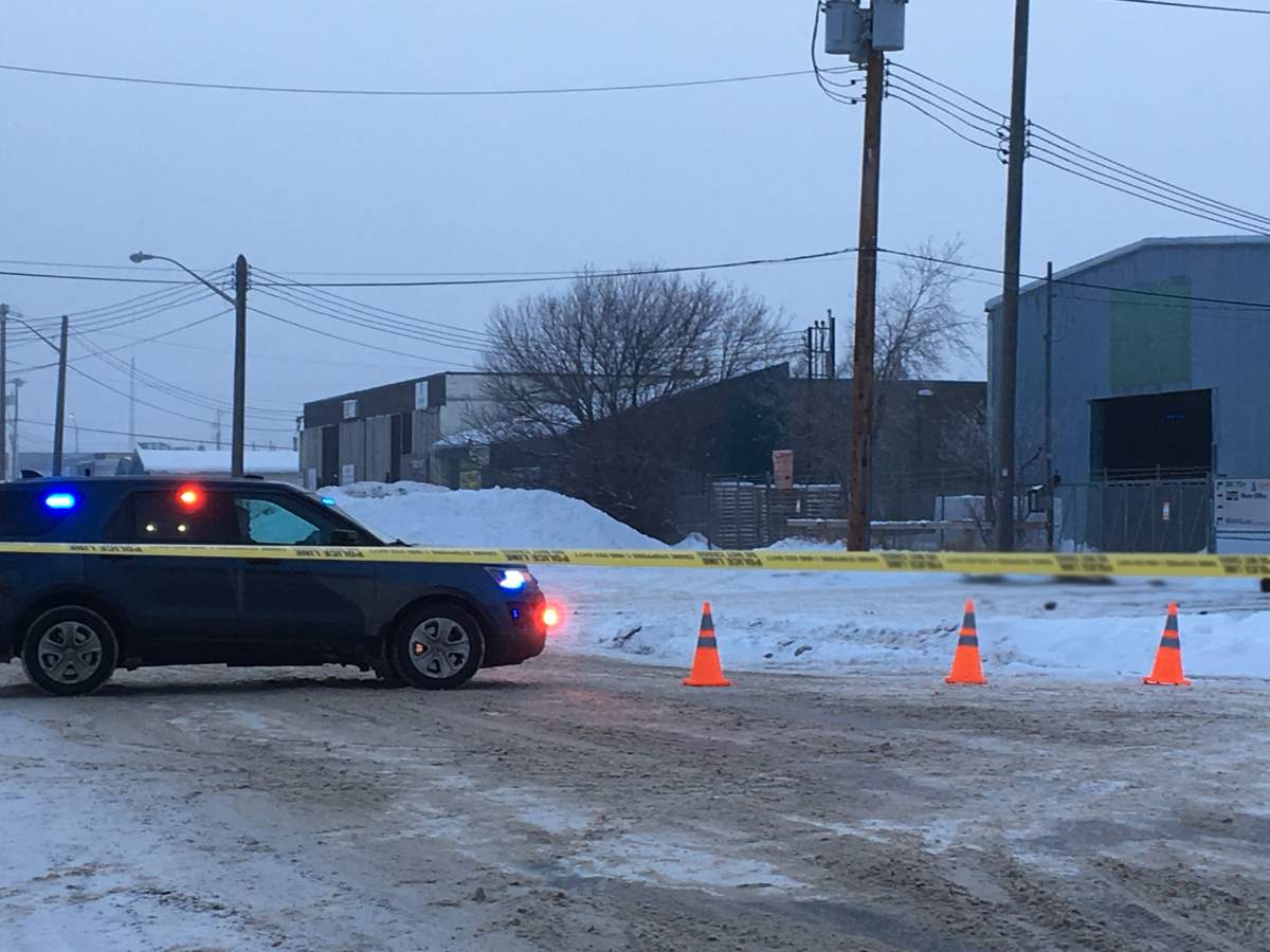 Edmonton police investigating the discovery of a body near near 112 Avenue and 156 Street in an industrial area on Monday, January 27, 2020.