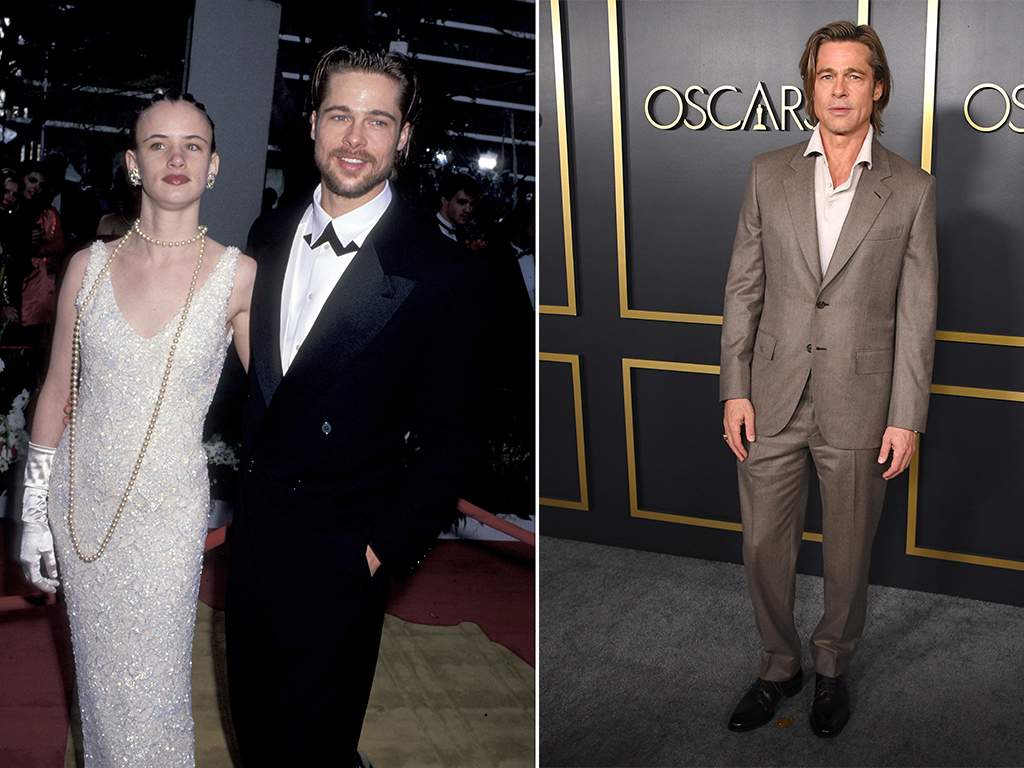 (L-R): Juliette Lewis and Brad Pitt at the 64th Annual Academy Awards in March 1992 and the 92nd Oscars Nominees Luncheon in January 2020. (Photo by Ron Galella/Ron Galella Collection via Getty Images/WireImage)