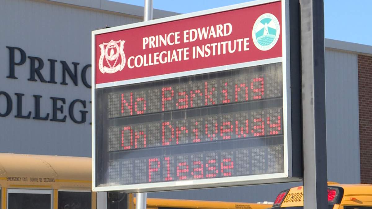 Electronic sign in front Prince Edward Collegiate Institute, Picton