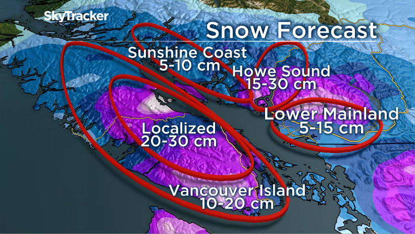 Potential snowfall amounts by the end of Wednesday