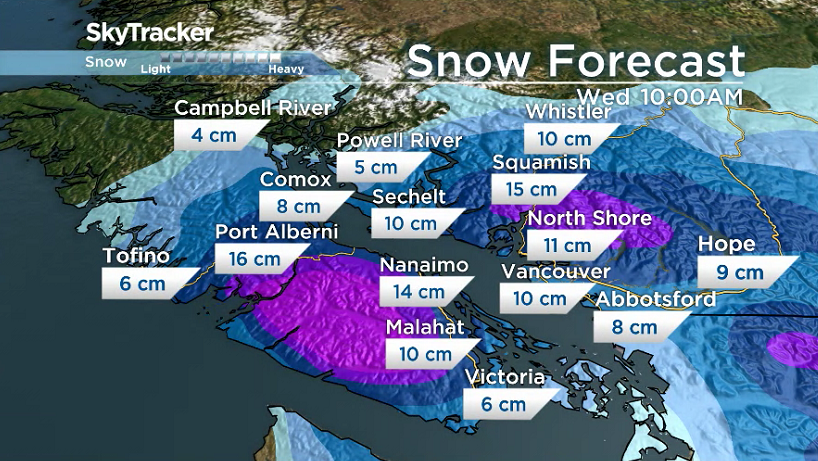 Snow Forecast through 10:00 am Wednesday morning