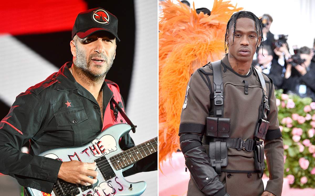 (L-R): Guitarist Tom Morello and Travis Scott.