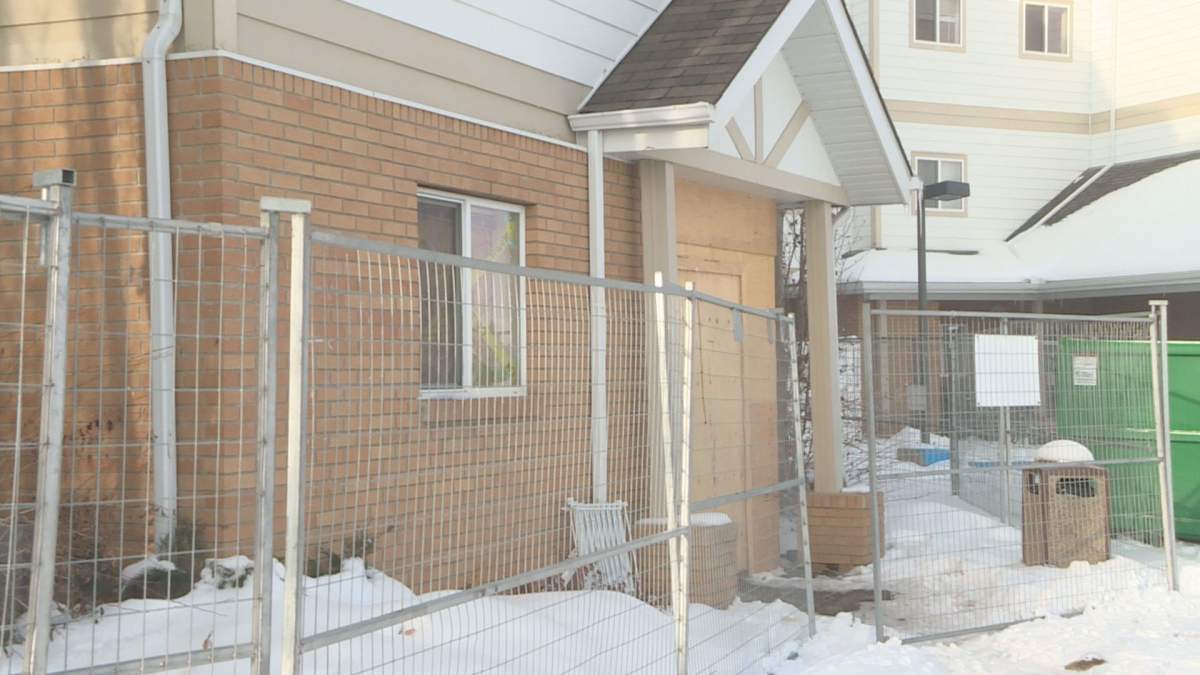 Riverview Estates condo remained boarded up on Monday, Jan. 27, 2020.