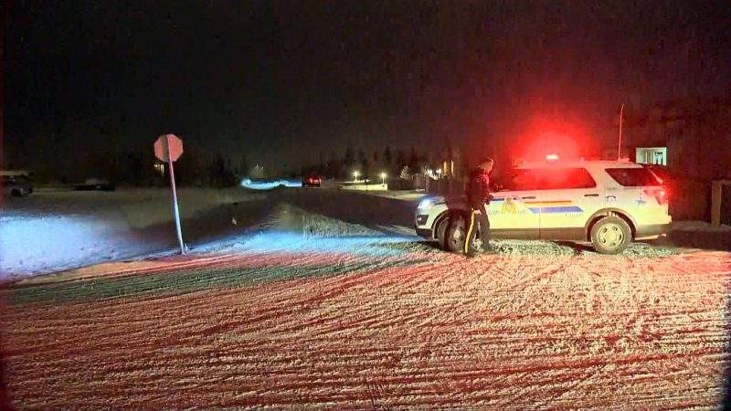 RCMP investigate a shooting in the southern Alberta hamlet of Conrich on Wednesday, Jan. 8, 2020.