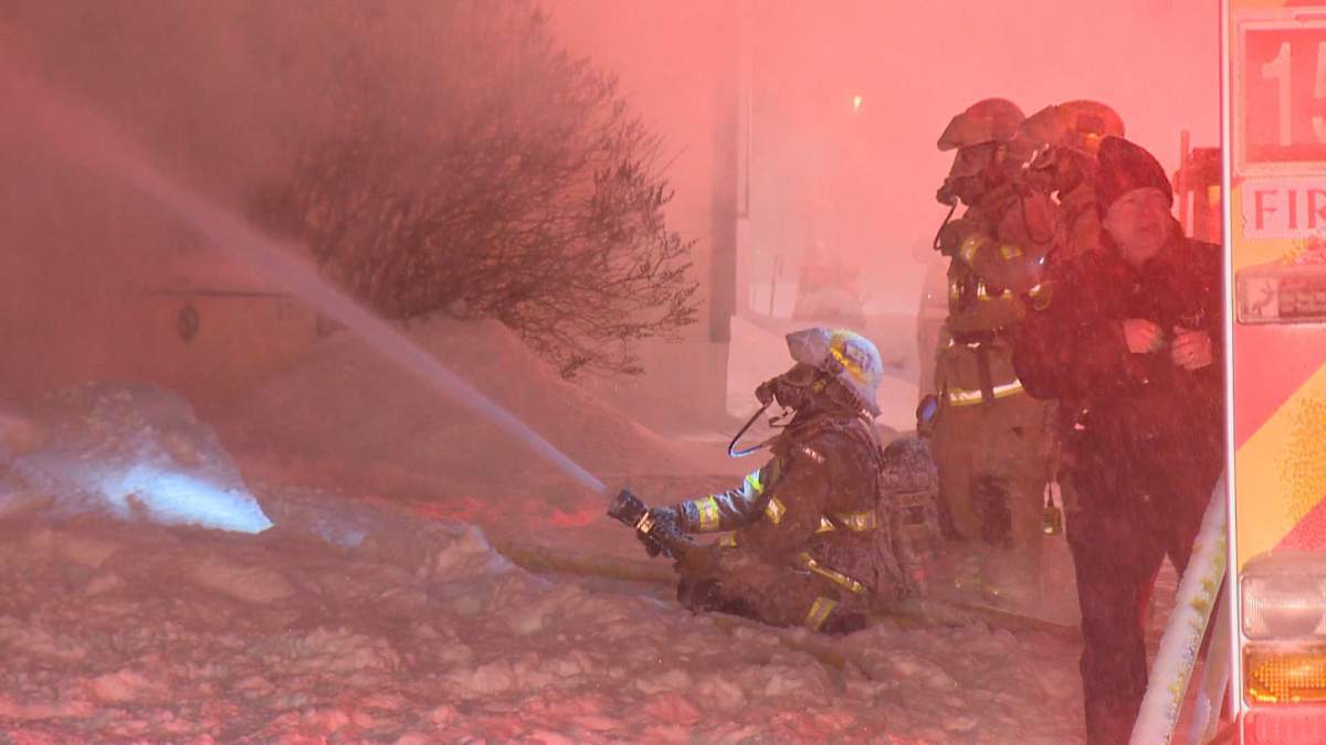 Calgary fire battling a blaze in the extreme cold.