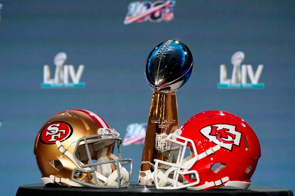 The Vince Lombardi Trophy is displayed before a news conference for the NFL Super Bowl 54 football game, in Miami, Fla., Wednesday, Jan. 29, 2020.