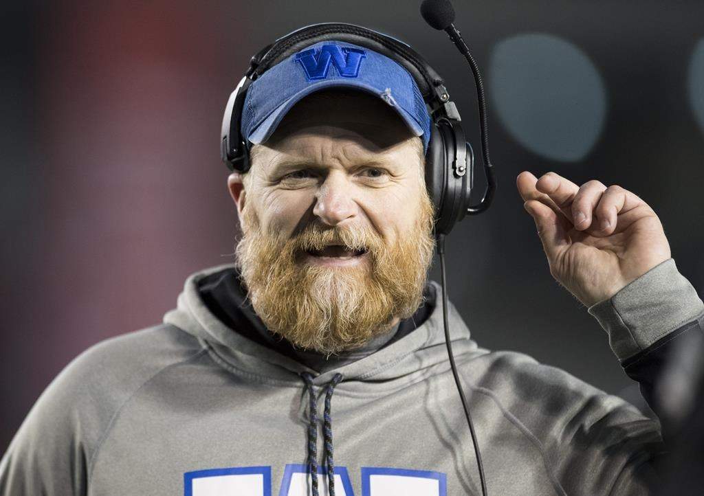 Winnipeg Blue Bombers head coach Mike O'Shea looks on during the second half of the 107th Grey Cup against the Hamilton Tiger-Cats in Calgary, Alta., Sunday, November 24, 2019.