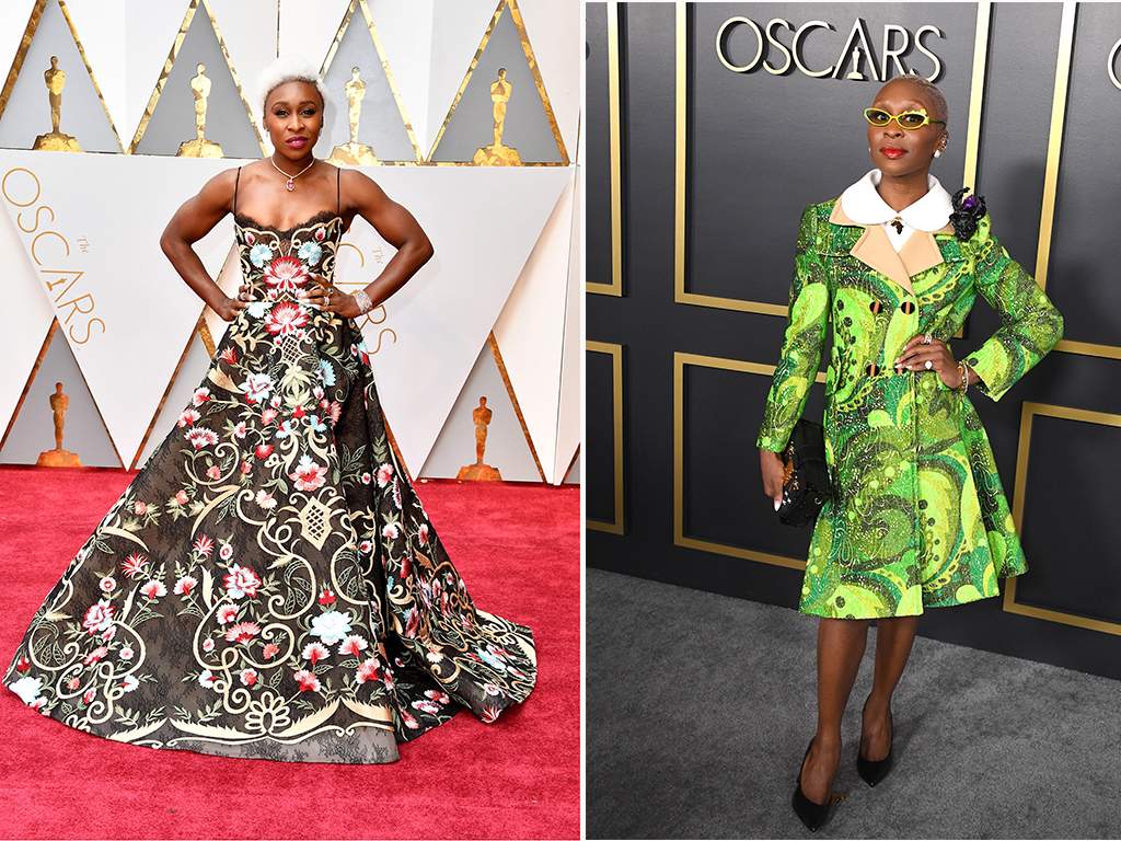(L-R): Singer Cynthia Erivo attends the Annual Academy Awards in 2017 and at the 92nd Oscars Nominees Luncheon in January 2020. (Getty Images)