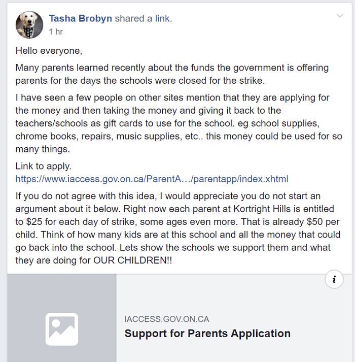 Some Ontario parents say they will donate daycare strike subsidy back to teachers, education - image