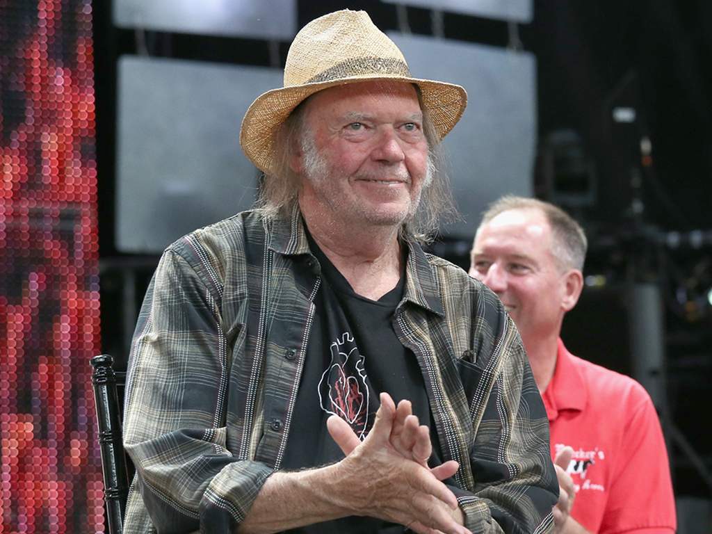Neil Young attends a press conference for Farm Aid 34 at Alpine Valley Music Theatre on Sept. 21, 2019 in East Troy, Wis.