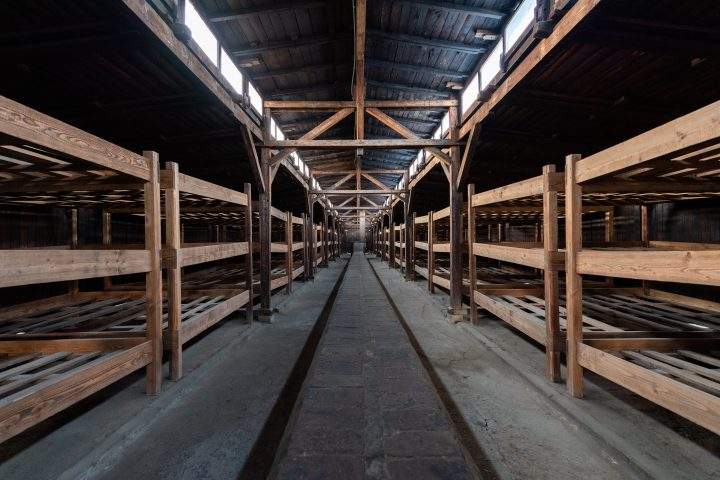 View into a prisoner barrack in the former concentration camp Auschwitz-Birkenau.