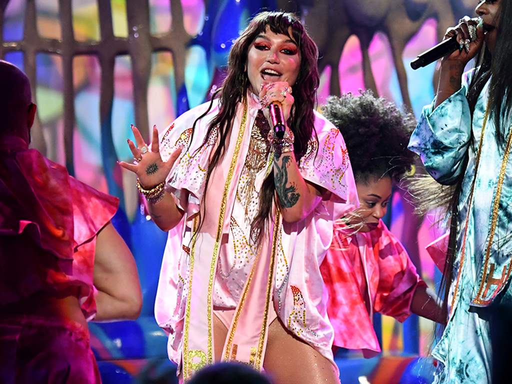 (L-R) Kesha and Big Freedia perform onstage during the 2019 American Music Awards at Microsoft Theater on Nov. 24, 2019 in Los Angeles, Calif.