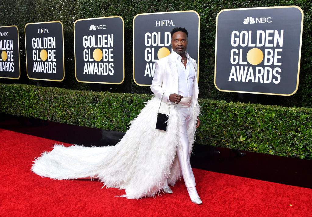 Billy Porter anchored his look with white Jimmy Choo boots.
