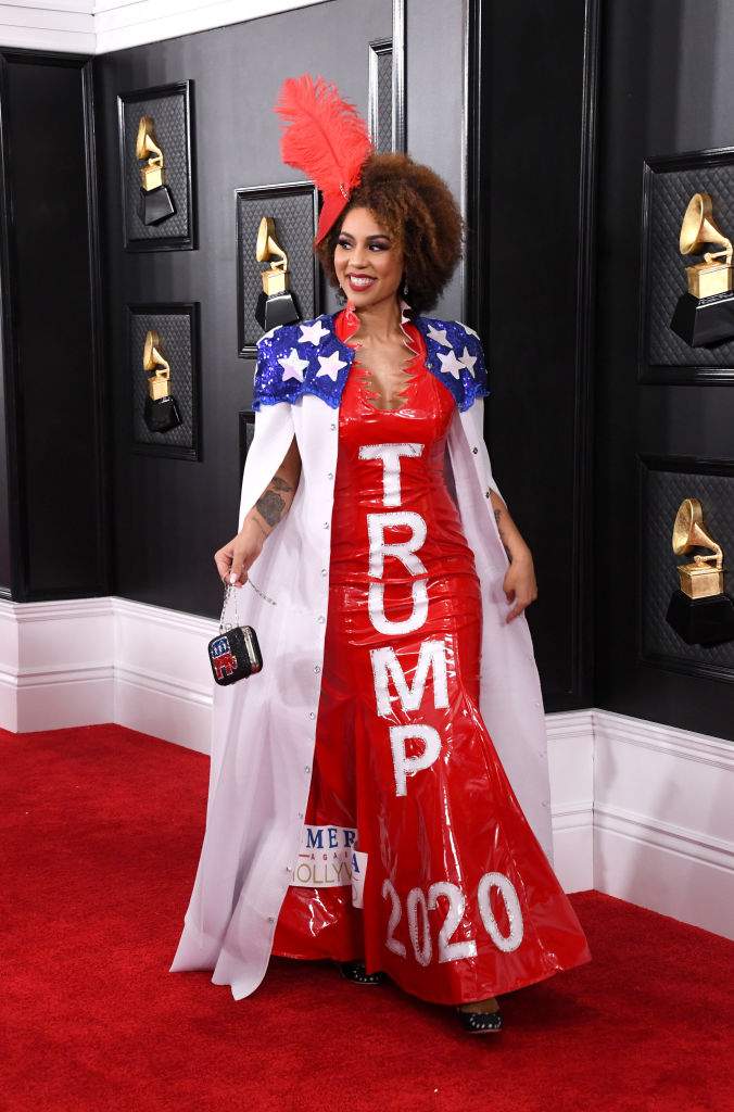 Singer Joy Villa wears ‘Trump 2020’ dress at the Grammy Awards - image