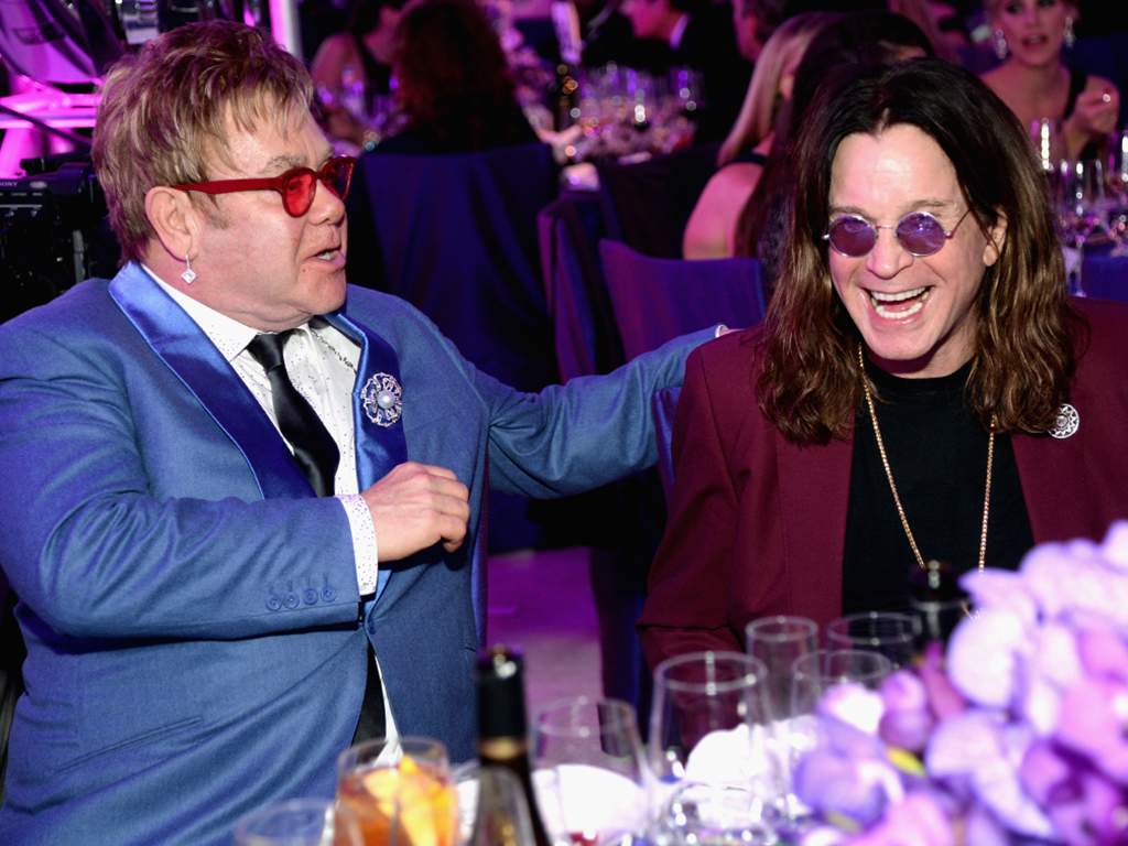 Ozzy Osbourne (R) and Sir Elton John (L) attend the 23rd annual Elton John AIDS Foundation Academy Awards viewing party on Feb. 22, 2015 in Los Angeles, Calif.