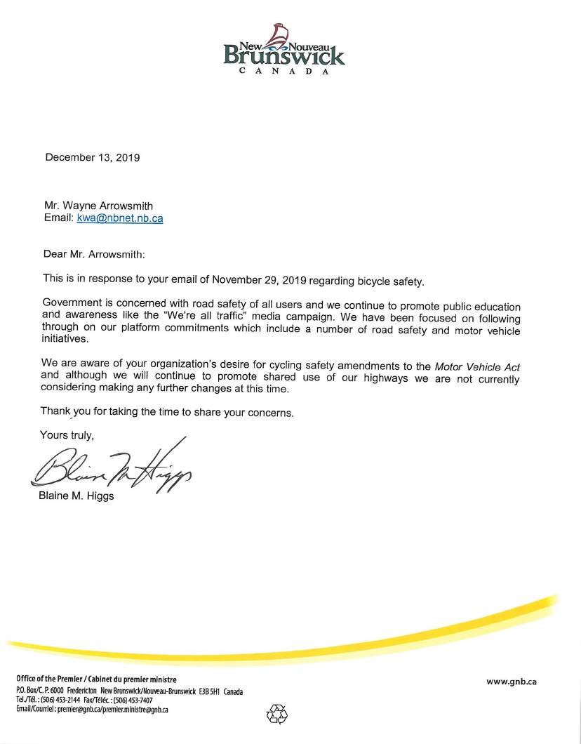A letter sent to the working group by New Brunswick Premier Blaine Higgs.