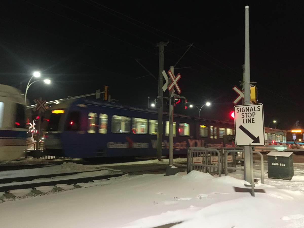 Edmonton Transit System LRT crossing at 51 Avenue and 111 Street in south Edmonton on Tuesday, Jan. 14, 2020.