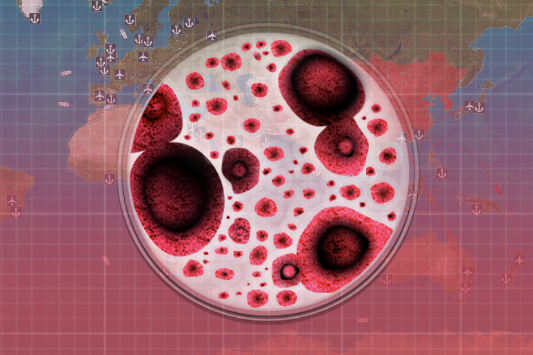 A screenshot from the video game Plague Inc. shows a user named "coronavirus," based on a generic virus.