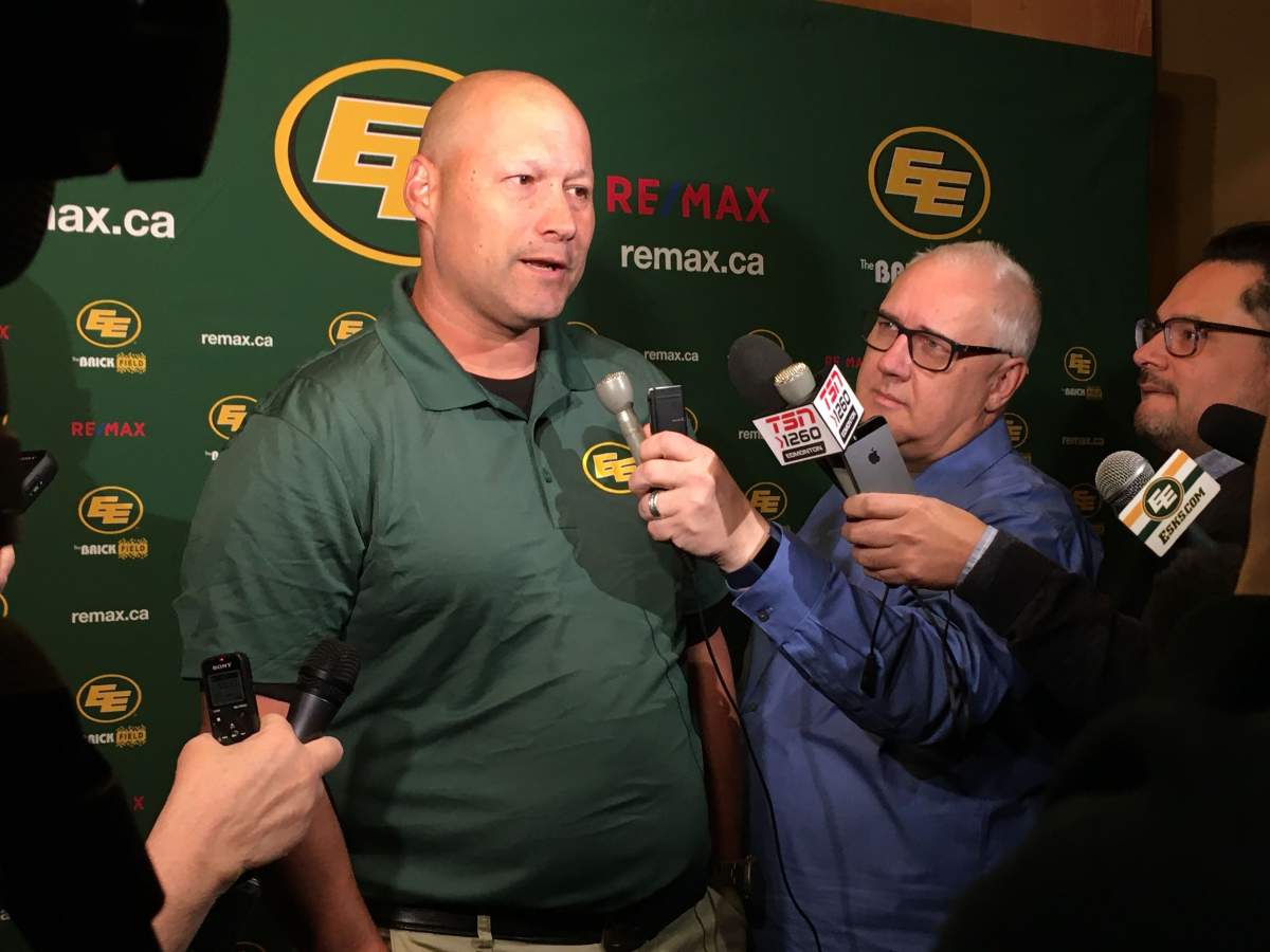 New Edmonton Eskimos head coach Scott Milanovich speaks to the media after his new coaching staff was named. 