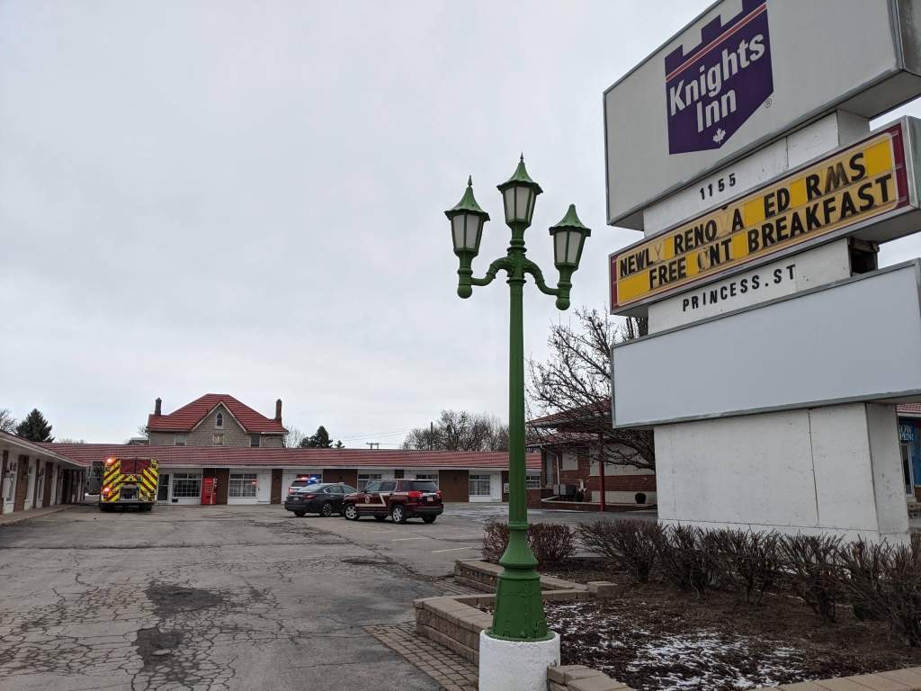 Kingston firefighters, police and paramedics were called to the Knights Inn at 10:45 a.m. on Tuesday to evacuate the motel due to a fire.