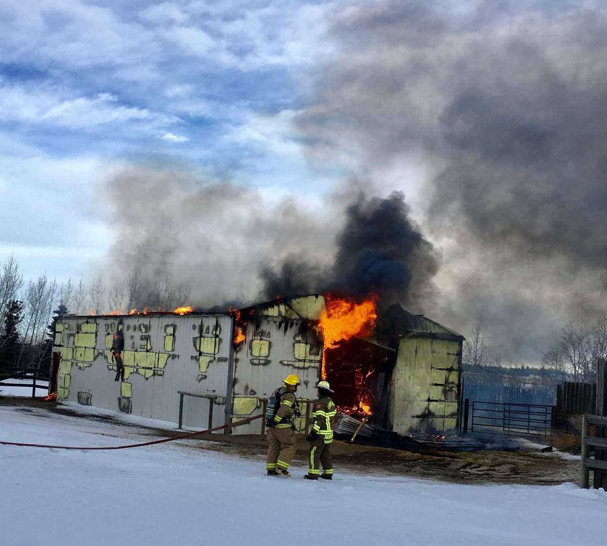 Rein Forth barn up in flames.