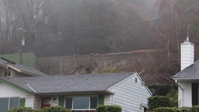 The scene of a small landslide in a North Burnaby neighbourhood on Thursday, Jan. 23, 2020.