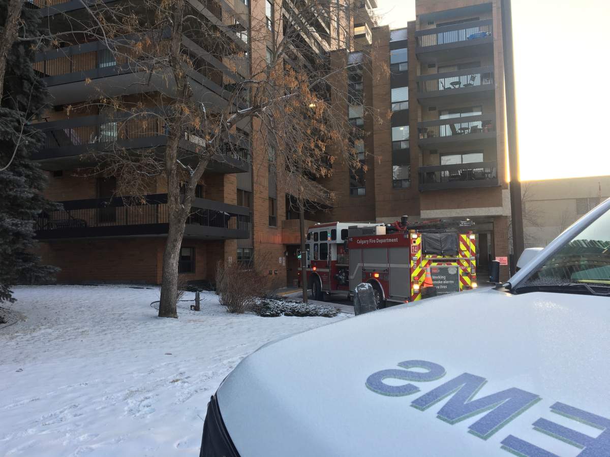 Emergency officials on the scene of a carbon monoxide leak in Calgary on Tuesday.