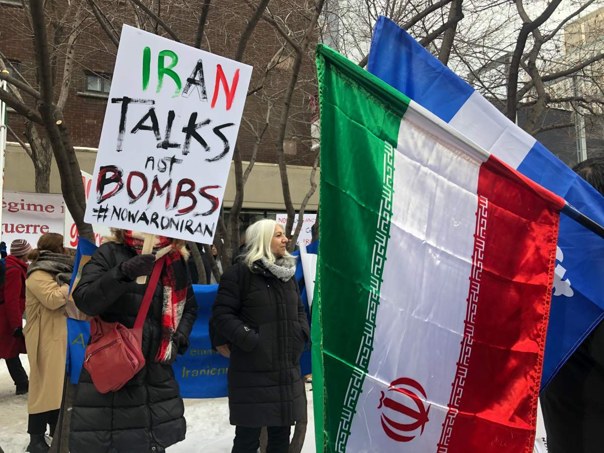 Iranian-Canadians protest Iranian government and war in Iran.