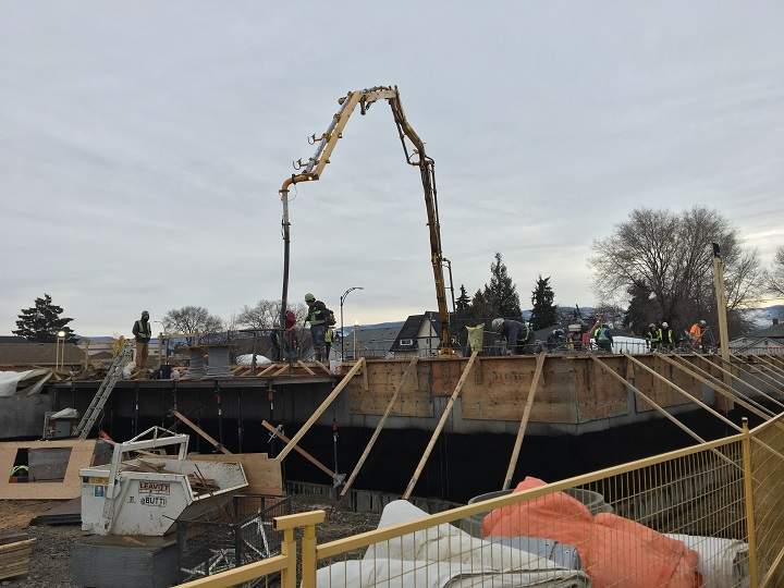 The two rental developments under construction are a four-storey building at 1060 Cawston Avenue in Kelowna, seen here, and three, four-storey apartment buildings in West Kelowna at 2200 Majoros Road.