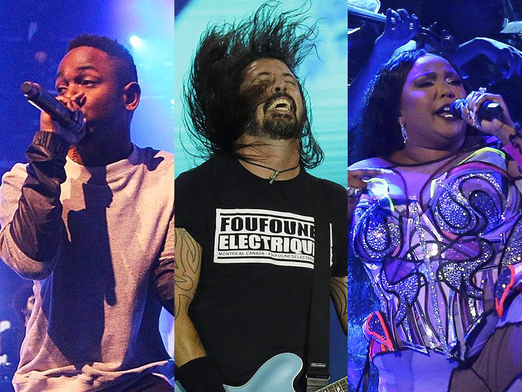 (L-R) Kendrick Lamar, Dave Grohl of Foo Fighters and Lizzo performing live. All three acts are set to headline Osheaga Music & Arts Festival in Montreal in the summer of 2020.